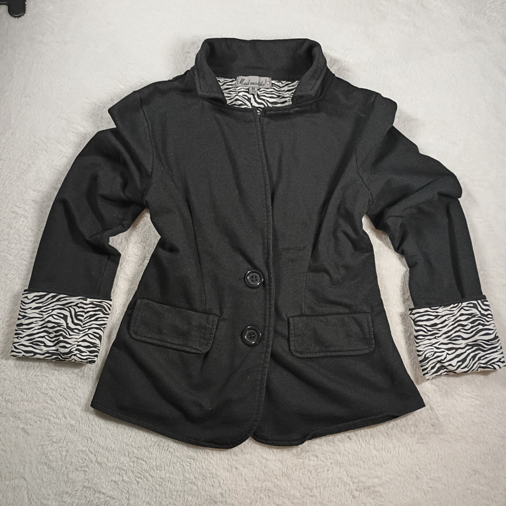 Madmadel Black Blazer Jacket Zebra Lining Size M